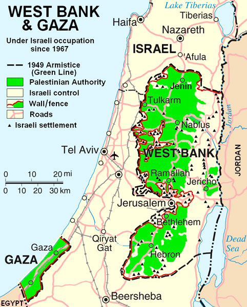 موقعیت کرانه باختری نسبت به نوار غزه